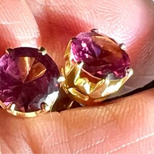 Pink Tourmaline Heavy 14k Gold  Stud Earrings